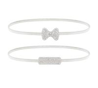 kilofly 2pc Women's Silver Metal Thin Skinny Stretch Belt Rhinestone Waistbands