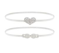 kilofly 2pc Women's Silver Metal Thin Skinny Stretch Belt Rhinestone Waistbands