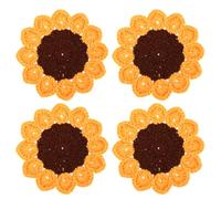 kilofly 4 pc Sunflower Crochet Coasters for Drinks 13cm 5" Handmade Doilies Set