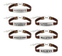 kilofly 6 Sets Men Christian Bible Bracelets Cuff Leather Religious Cross Gift