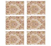 kilofly 6pc Elegant Floral Brocade Jacquard Table Placemats (11.8 x 15.7 in)