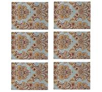 kilofly 6pc Elegant Floral Brocade Jacquard Table Placemats (11.8 x 15.7 in)