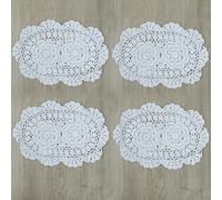 kilofly Crochet Cotton Lace Placemats Doilies 4pc, Oval, White, 10 x 14 inch