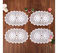 kilofly Crochet Cotton Lace Placemats Doilies 4pc, Oval, White, 15 x 23 inch