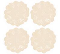 kilofly Crochet Cotton Lace Table Placemats Doilies Pack, 4pc, Beige, 10 inch