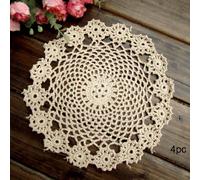 kilofly Crochet Cotton Lace Table Placemats Doilies Pack, 4pc, Beige, Garland, 7 inch