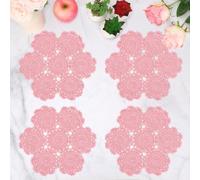 kilofly Crochet Cotton Lace Table Placemats Doilies Pack, 4pc, Blossoms, 10 inch (Pink)