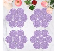 kilofly Crochet Cotton Lace Table Placemats Doilies Pack, 4pc, Blossoms, 10 inch (Purple)