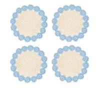 kilofly Crochet Cotton Lace Table Placemats Doilies Pack, 4pc, Blue and Beige, 7 inch