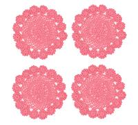 kilofly Crochet Cotton Lace Table Placemats Doilies Pack, 4pc, Pink, 7 inch