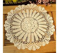 kilofly Crochet Cotton Lace Table Placemats Doilies Value Pack, 4pc, Daisy, Beige, 13.7 inch