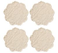 kilofly Crochet Cotton Lace Table Placemats Doilies Value Pack, 4pc, Hexa, Beige, 12 inch