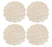 kilofly Crochet Cotton Lace Table Placemats Doilies Value Pack, 4pc, Rosary, Beige, 19.6 inch