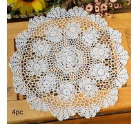 kilofly Crochet Cotton Lace Table Placemats Doilies Value Pack, 4pc, Rosary, White, 15 inch