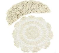 kilofly Crochet Cotton Lace Table Placemats Doilies Value Pack, 4pc, White, Floral, 12 inch