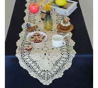 kilofly Handmade Crochet Cotton Lace Table Runner Tablecloth, 15 x 79 inch