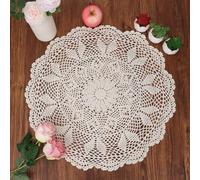 kilofly Handmade Crochet Cotton Lace Table Sofa Doily, Waterlily, Beige, 22 inch