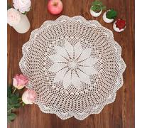 kilofly Handmade Crochet Cotton Lace Table Sofa Doily, Waterlily, Beige, 22 inch