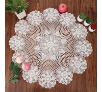 kilofly Handmade Crochet Cotton Lace Table Sofa Doily, Waterlily, Beige, 30 inch
