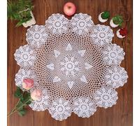 kilofly Handmade Crochet Cotton Lace Table Sofa Doily, Waterlily, White, 30 inch