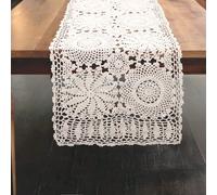 kilofly Handmade Crochet Cotton Rectangular Table Runner, 15 x 43 inch, Beige