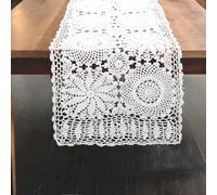 kilofly Handmade Crochet Cotton Rectangular Table Runner, 15 x 79 inch, White