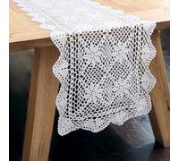 kilofly Handmade Crochet Cotton Rectangular Tablecloth Runner 15 x 43 Inch, White