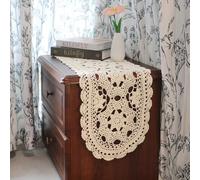 kilofly Handmade Crochet Cotton Table Runner Tablecloth, 12 x 47 inch, Beige