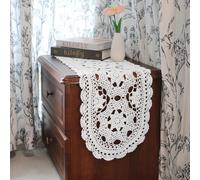 kilofly Handmade Crochet Cotton Table Runner Tablecloth, 12 x 59 inch, White