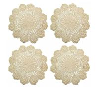 kilofly Handmade Crochet Round Cotton Lace Table Placemats Doilies Value Pack [Set of 4], Lotus, Beige