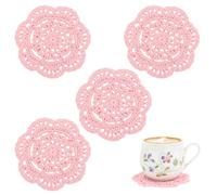 kilofly Small Crochet Cotton Lace Coasters Doilies Pack Set, 4pc, Round, 4 inch (Pink)