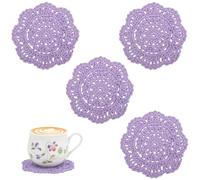 kilofly Small Crochet Cotton Lace Coasters Doilies Pack Set, 4pc, Round, 4 inch (Purple)