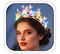 Kilshye Light Up Butterfly Tiaras and Crowns Gold Fairy Crown Prom Hair Accessories for Women (Gold)