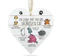 KILSPU Cat Lover Gift Six Signs That You Are Secretly A Cat Wood Sign Rustic Cat Lady Wooden Hanging Heart Shaped Plaque For Home Wall Door Decor Keepsake Gifts 4x4 Inch