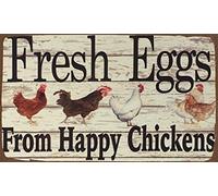 KILSPU Funny Chicken Coop Sign Fluffy Hut Fresh Eggs From Happy Chickens Sign Chicken Accessories For Coops Chicken Chicken Coop Accessories Metal Chicken Signs 12x16 Inch