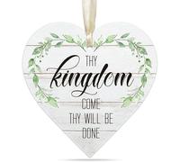 KILSPU Mini Bible Verse Sign Thy Kingdom Come Thy Will Be Done Wood Sign Rustic Christian Wooden Hanging Heart Shaped Plaque Keepsake 4x4 Inch