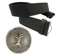 Kilt Belt and Buckle Set Antique, Scottish Kilt Belt Buckle with Velcro Belt for Men, Black Leather Belts Celtic Thistle Embossed, Plain Belts Buckles 2 Piece (Kilt Belt Buckle Plain Antique, X-Large)