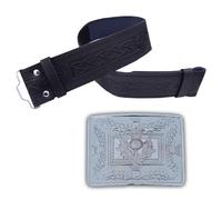 Kilt Belt and Buckle Set - Leather Kilt Belt for Men with Celtic Embossed Design - Scottish Thistle Buckle in Antique Finish for Heritage Wear - Ideal for Kilt Attire (Chrome Finish, Medium)