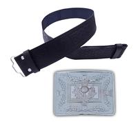 Kilt Belt and Buckle Set - Scottish Thistle Design/Leather Kilt Belt Thistle Embossed Handmade/Celtic Knot Kilt Belt with Buckle Antique (Chrome Finish, S)