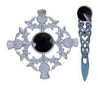 Kilt Brooch for Men - Thistle Chrome Finish/Ladies Brooch & Kilt Pin 4" - Women’s Scarf & Shawl Brooches Stone, Tartan & Celtic Knot Designs, 10cm (Black - Chrome)