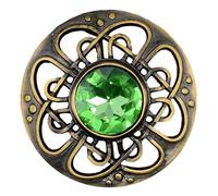 Kilt Emporium Culloden Plaid Brooch - Antique Finish Celtic Kilt Pin, Various Gemstone Colors, 3-Inch Diameter (Irish Green - Brass Antique)
