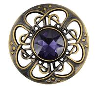 Kilt Emporium Culloden Plaid Brooch - Antique Finish Celtic Kilt Pin, Various Gemstone Colors, 3-Inch Diameter (Purple - Brass Antique)