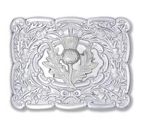 Kilt Emporium Piper Scottish Thistle Badge Kilt Belt Buckle for Men Traditional Highland Piper Accessory Rust-Free Solid Brass (Thistle-Piper-Chrome)