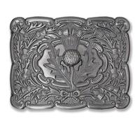 Kilt Emporium Piper Scottish Thistle Badge Kilt Belt Buckle for Men Traditional Highland Piper Accessory Rust-Free Solid Brass (Thistle-Piper-Silver-Antique)