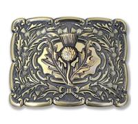 Kilt Emporium Piper Scottish Thistle Badge Kilt Belt Buckle for Men Traditional Highland Piper Accessory Rust-Free Solid Brass (Thistle-Piper-Brass-Antique)
