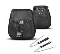 Kilt Emporium Rob Roy Leather Sporran, Handcrafted Medieval Renaissance Scottish Kilt Waist Bag, with Ornate Pewter Closure, Black, 7.5 Inches Width, 8.5 Inches Length, Sporran