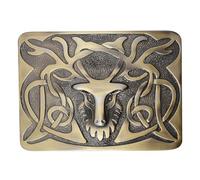 Kilt Emporium Scottish Stag Kilt Belt Buckle for Men Solid Brass Traditional Celtic Design Authentic Highland Dress Accessory Fits 2.5" Kilt Belts (Stag-Engraved-Brass Antique)