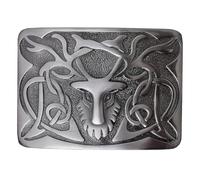 Kilt Emporium Scottish Stag Kilt Belt Buckle for Men Solid Brass Traditional Celtic Design Authentic Highland Dress Accessory Fits 2.5" Kilt Belts (Stag-Engraved-Silver Antique)