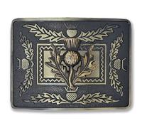 Kilt Emporium Scottish Thistle Crest Kilt Belt Buckle Premium Rust-Free Brass Traditional Celtic Highland Dress Accessory for Men Fits 2.5" Kilt Belts (Brass Antique-4 Thistles Badge)