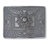 Kilt Emporium Scottish Thistle Crest Kilt Belt Buckle Premium Rust-Free Brass Traditional Celtic Highland Dress Accessory for Men Fits 2.5" Kilt Belts (Silver Antique-4 Thistles Badge)